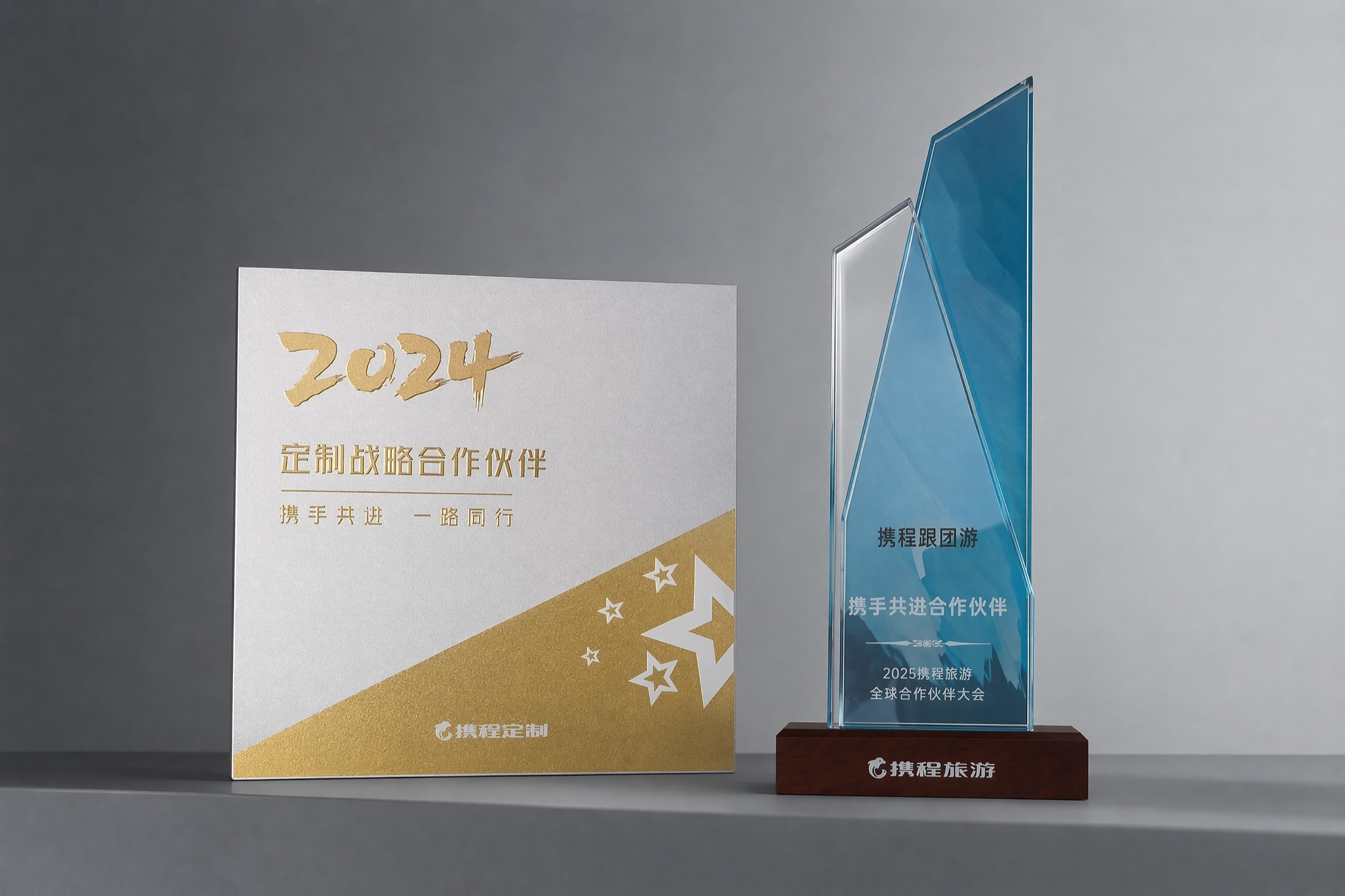 Ctrip custom travel strategic partner and global partner awards displayed by the company